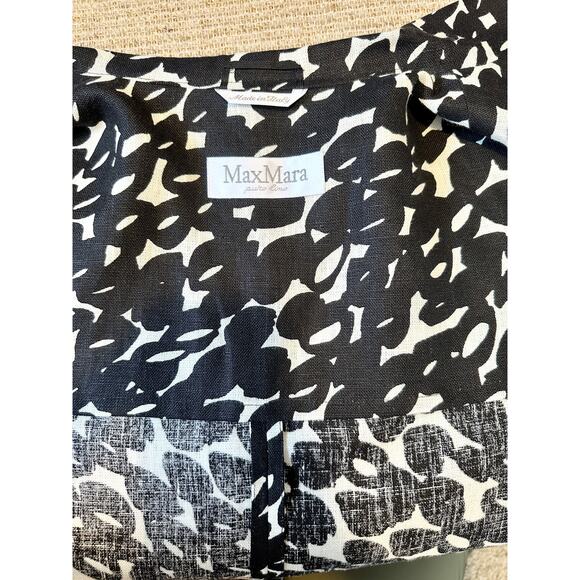 MaxMara 100% Pure Flax Linen Blazer Italy 12 Patterned Black White Single Button - Picture 11 of 13